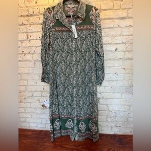 Nariah Forest Green Paisley Long Sleeve Dress